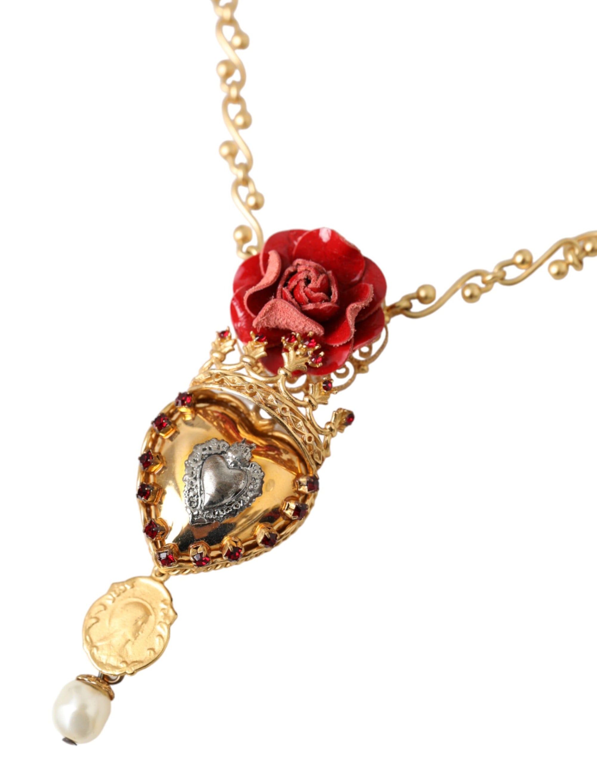 Collier Dolce & Gabbana en laiton doré avec pendentif en cristal rose Sacré-Cœur