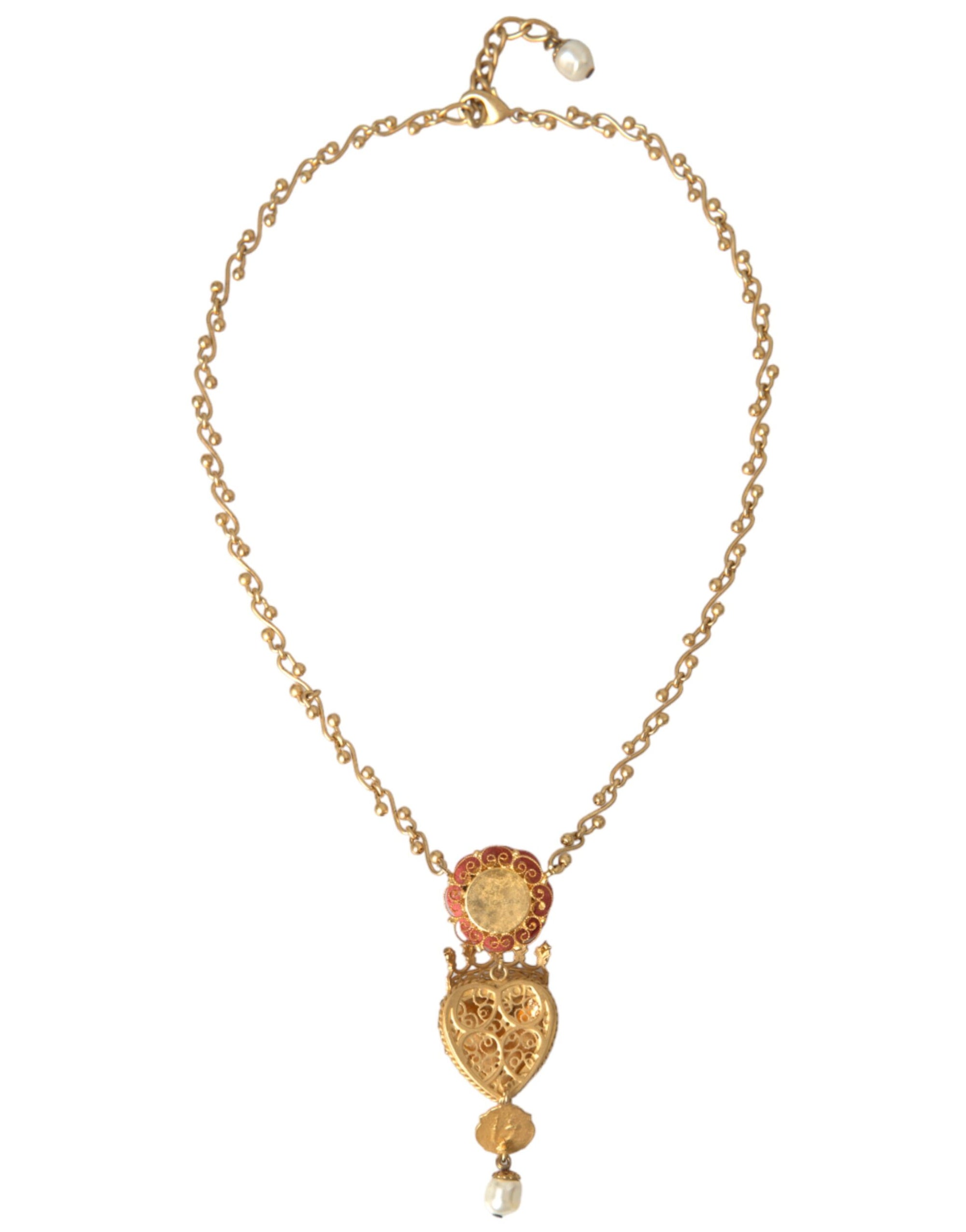 Collier Dolce & Gabbana en laiton doré avec pendentif en cristal rose Sacré-Cœur