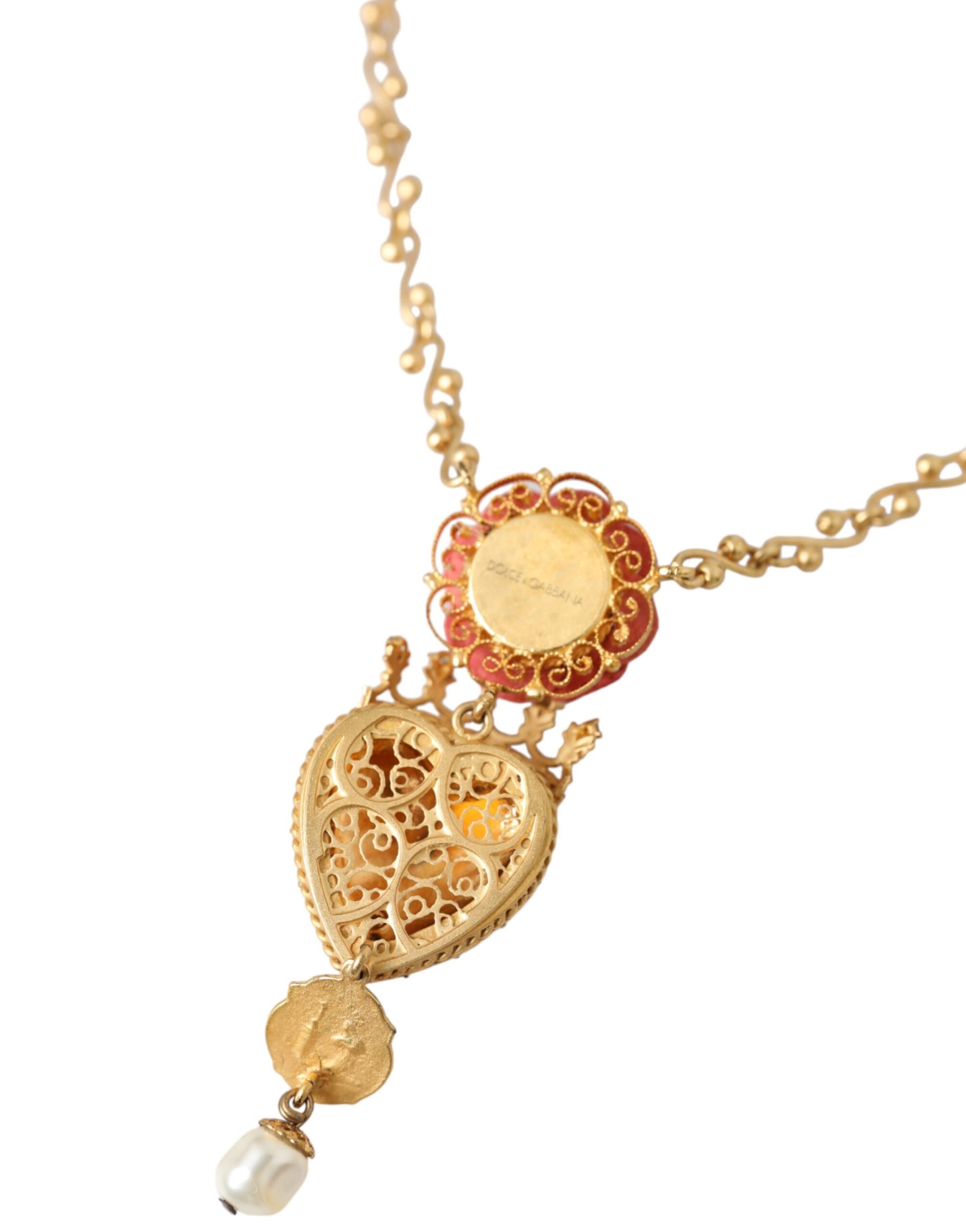Collier Dolce & Gabbana en laiton doré avec pendentif en cristal rose Sacré-Cœur