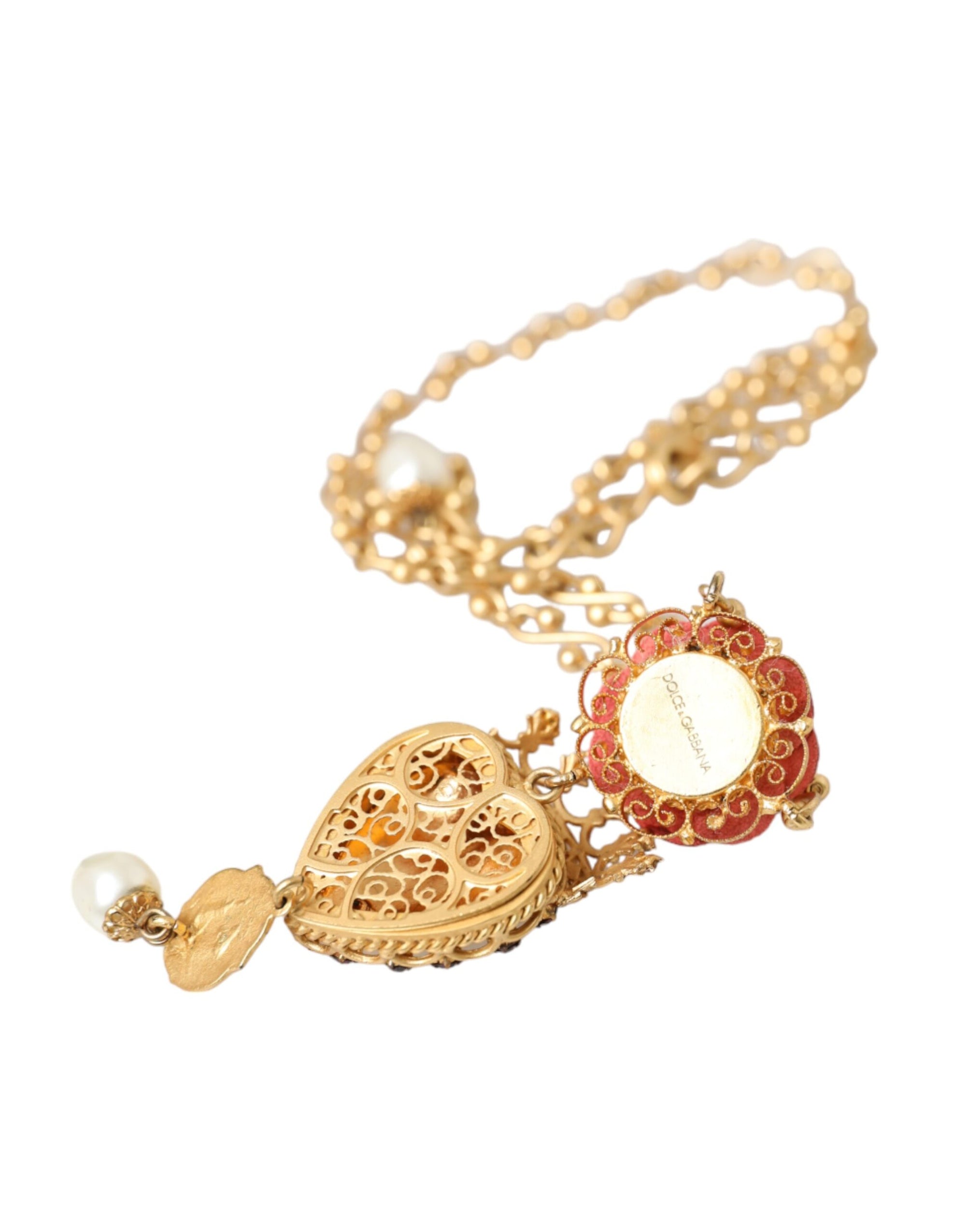 Collier Dolce & Gabbana en laiton doré avec pendentif en cristal rose Sacré-Cœur