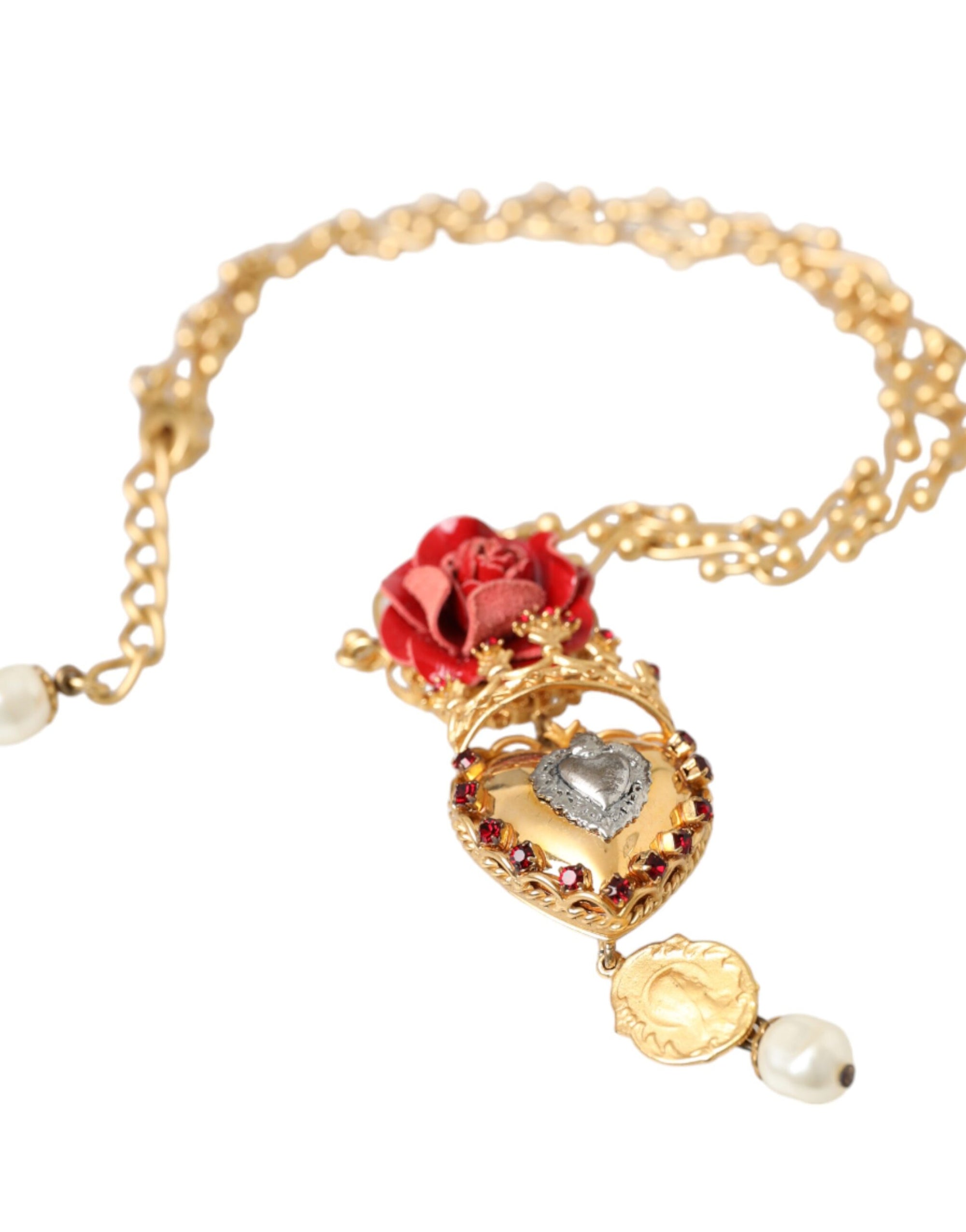 Collier Dolce & Gabbana en laiton doré avec pendentif en cristal rose Sacré-Cœur