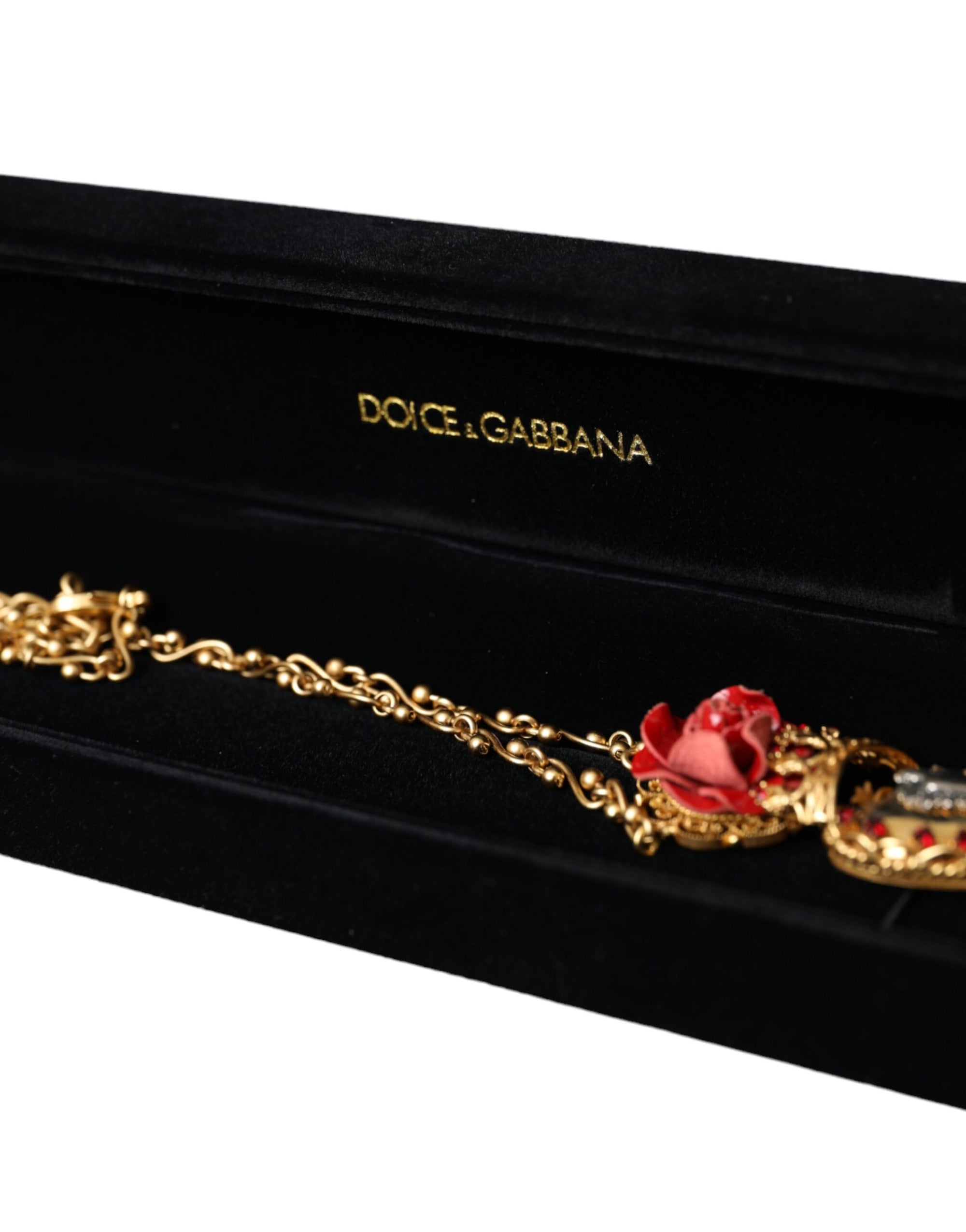Collier Dolce & Gabbana en laiton doré avec pendentif en cristal rose Sacré-Cœur