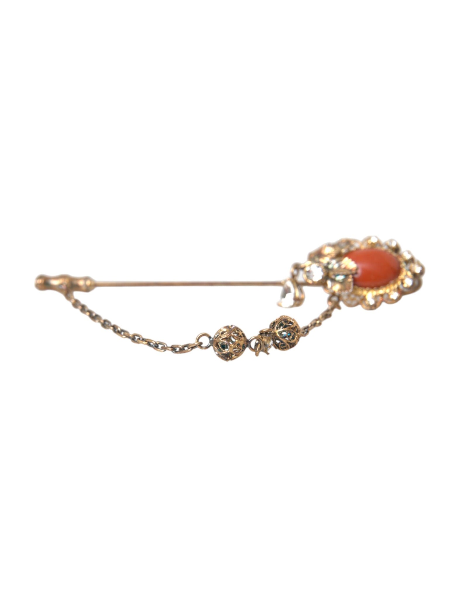 Broche Dolce & Gabbana en argent sterling 925 avec chaîne en laiton doré et cristaux