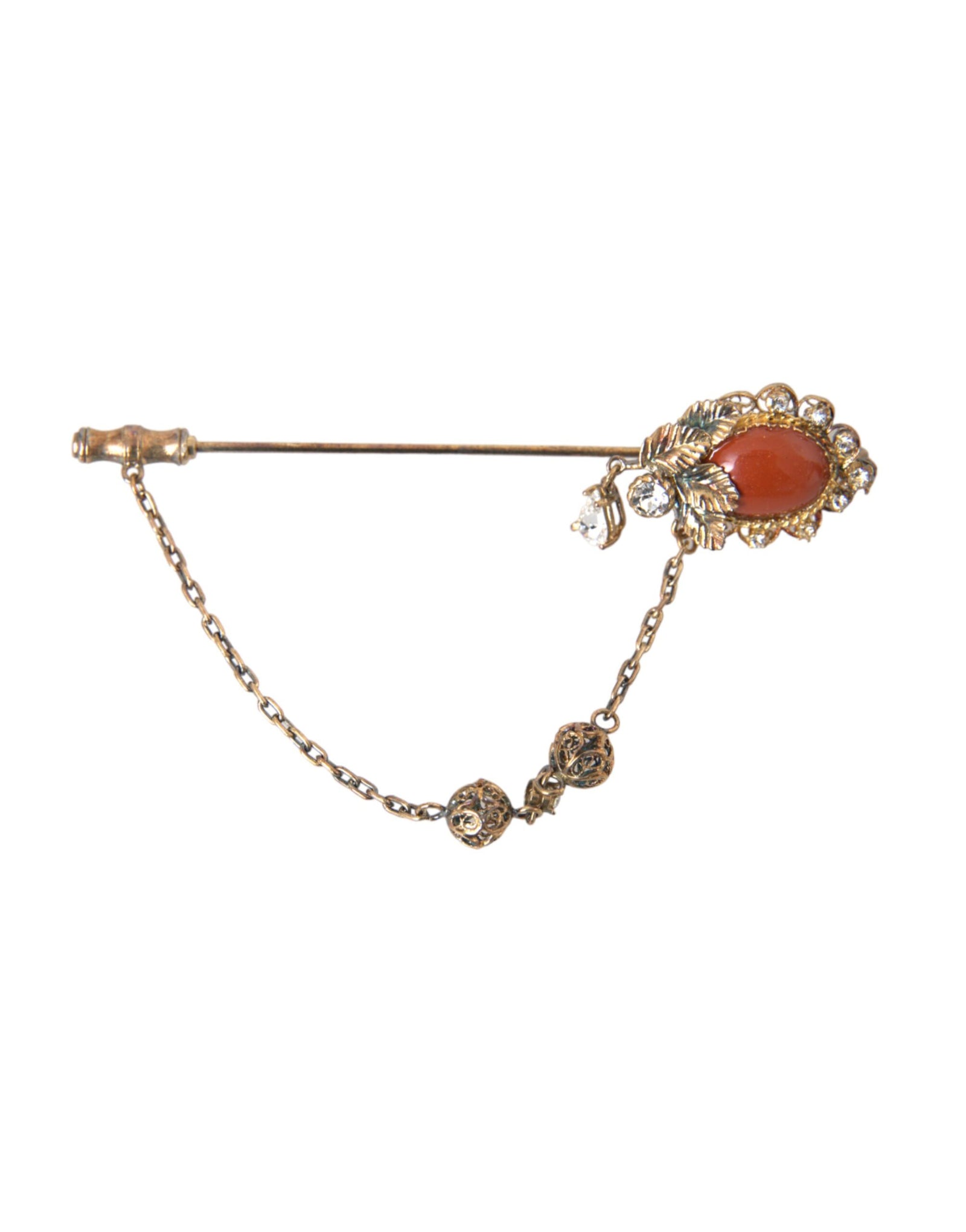 Broche Dolce & Gabbana en argent sterling 925 avec chaîne en laiton doré et cristaux
