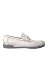 Dolce &amp; Gabbana White Gray Leather Slip Mocassin Shoes Loafer