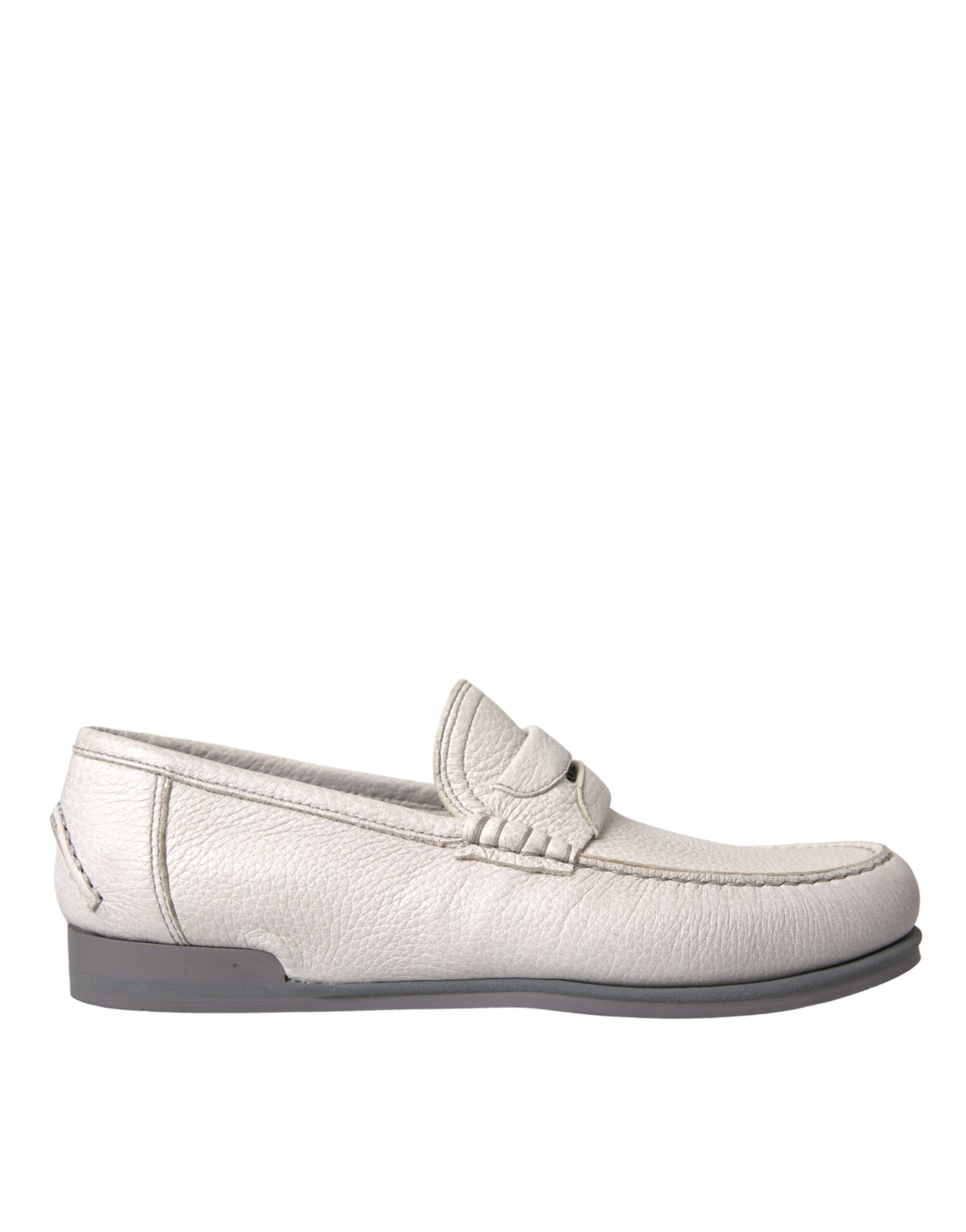Dolce &amp; Gabbana White Gray Leather Slip Mocassin Shoes Loafer