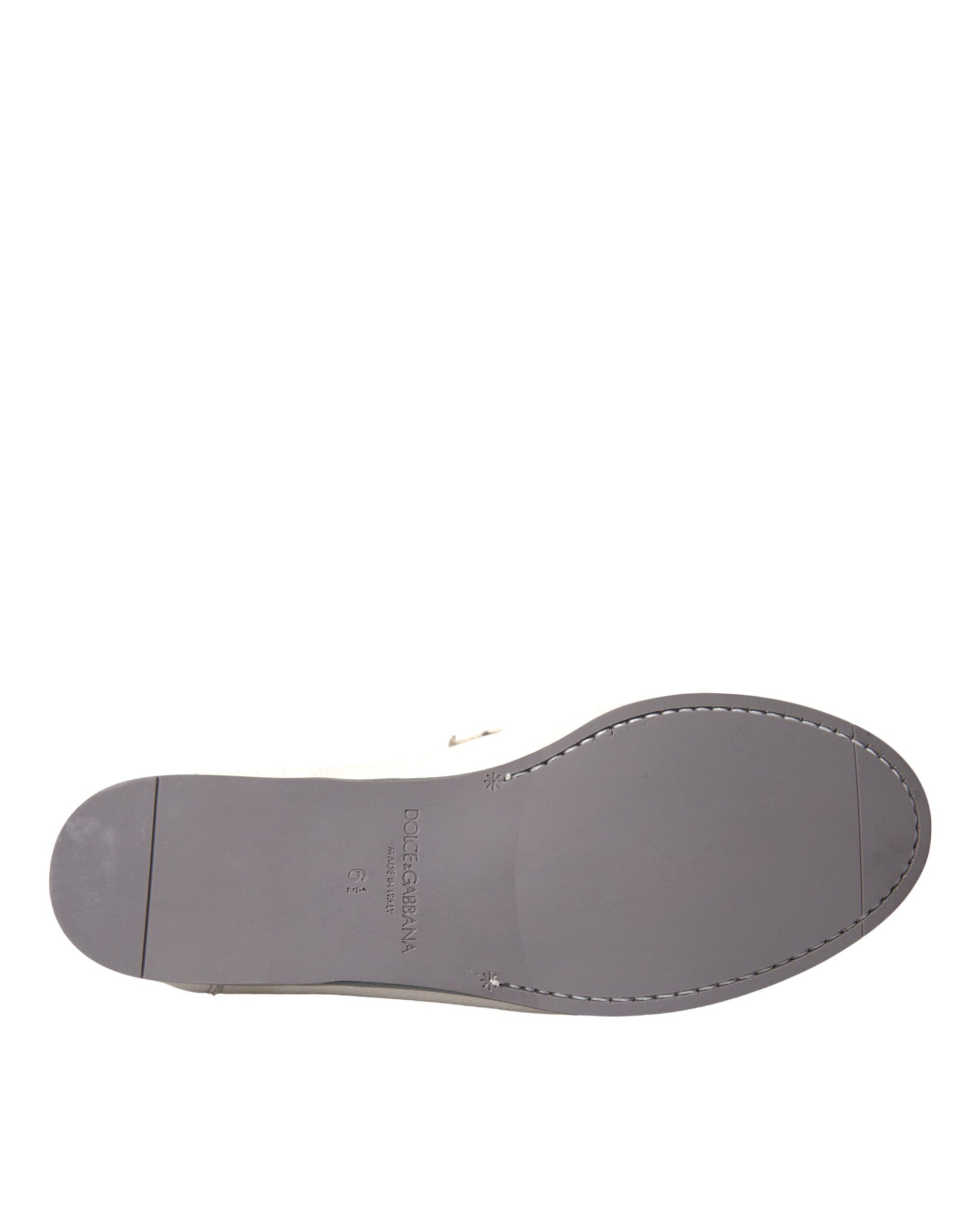 Dolce &amp; Gabbana White Gray Leather Slip Mocassin Shoes Loafer