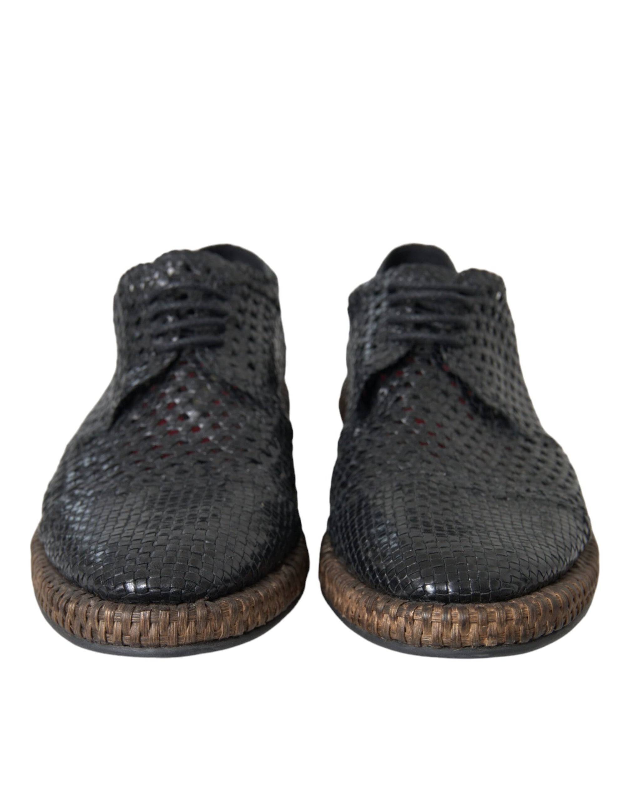 Chaussures Derby à lacets en cuir de chèvre tressé noir Dolce &amp; Gabbana