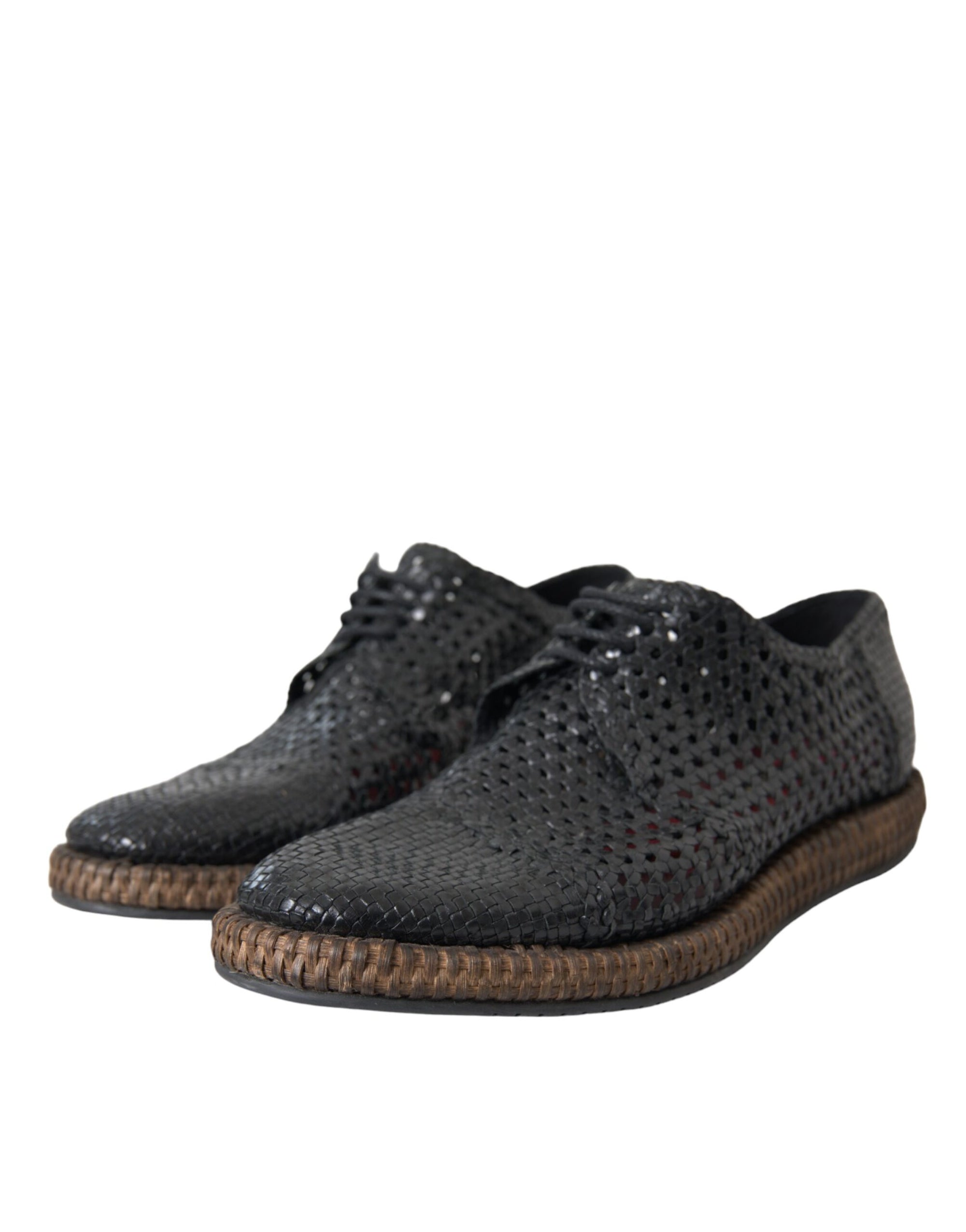 Chaussures Derby à lacets en cuir de chèvre tressé noir Dolce &amp; Gabbana