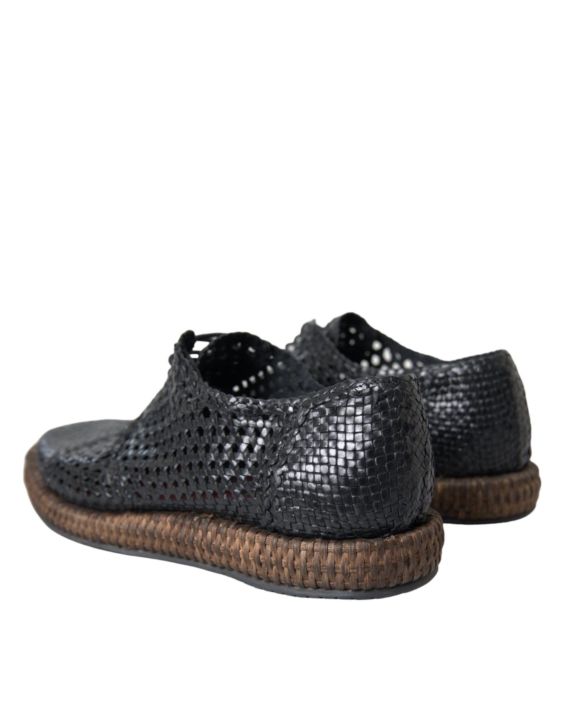 Chaussures Derby à lacets en cuir de chèvre tressé noir Dolce &amp; Gabbana