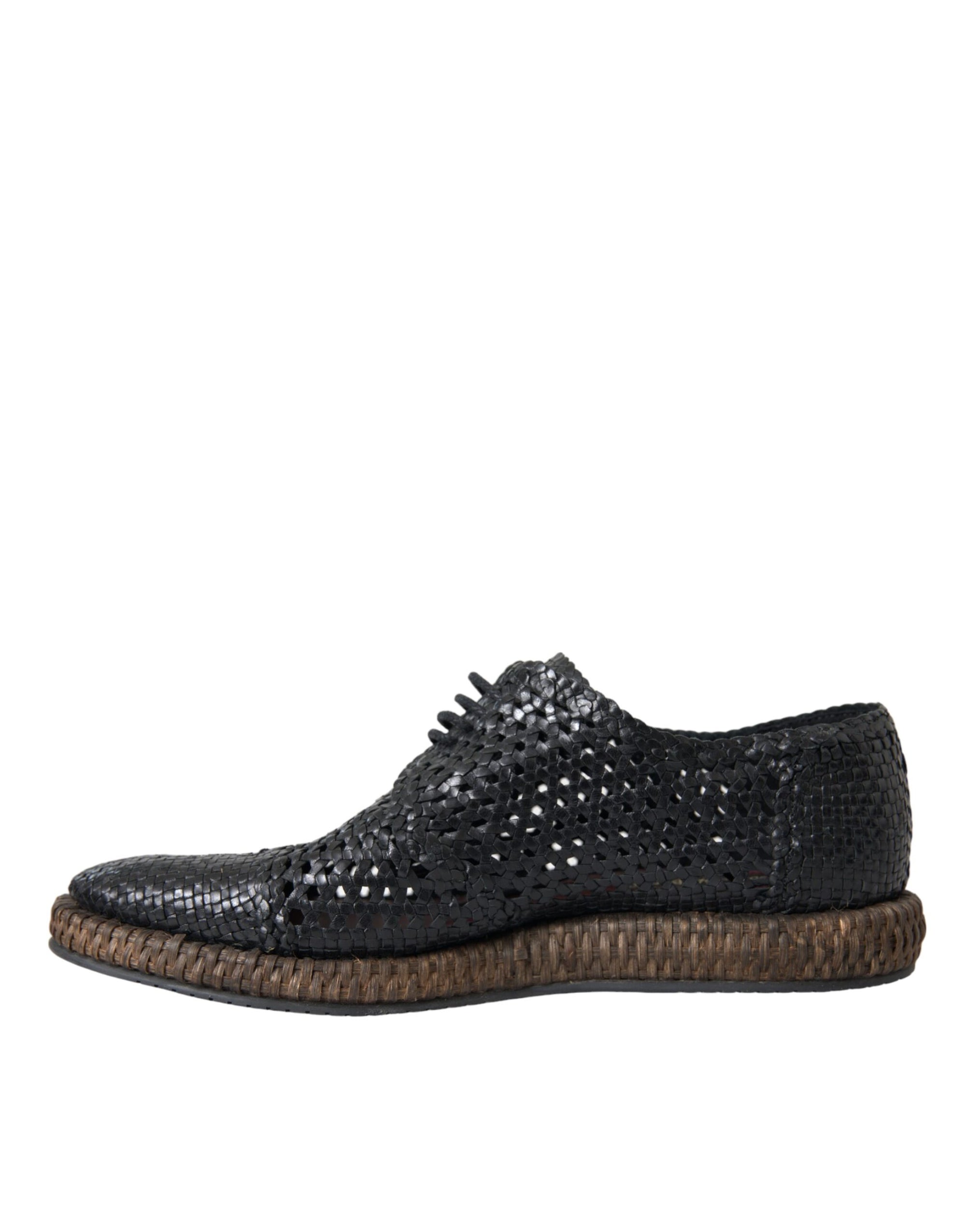 Chaussures Derby à lacets en cuir de chèvre tressé noir Dolce &amp; Gabbana