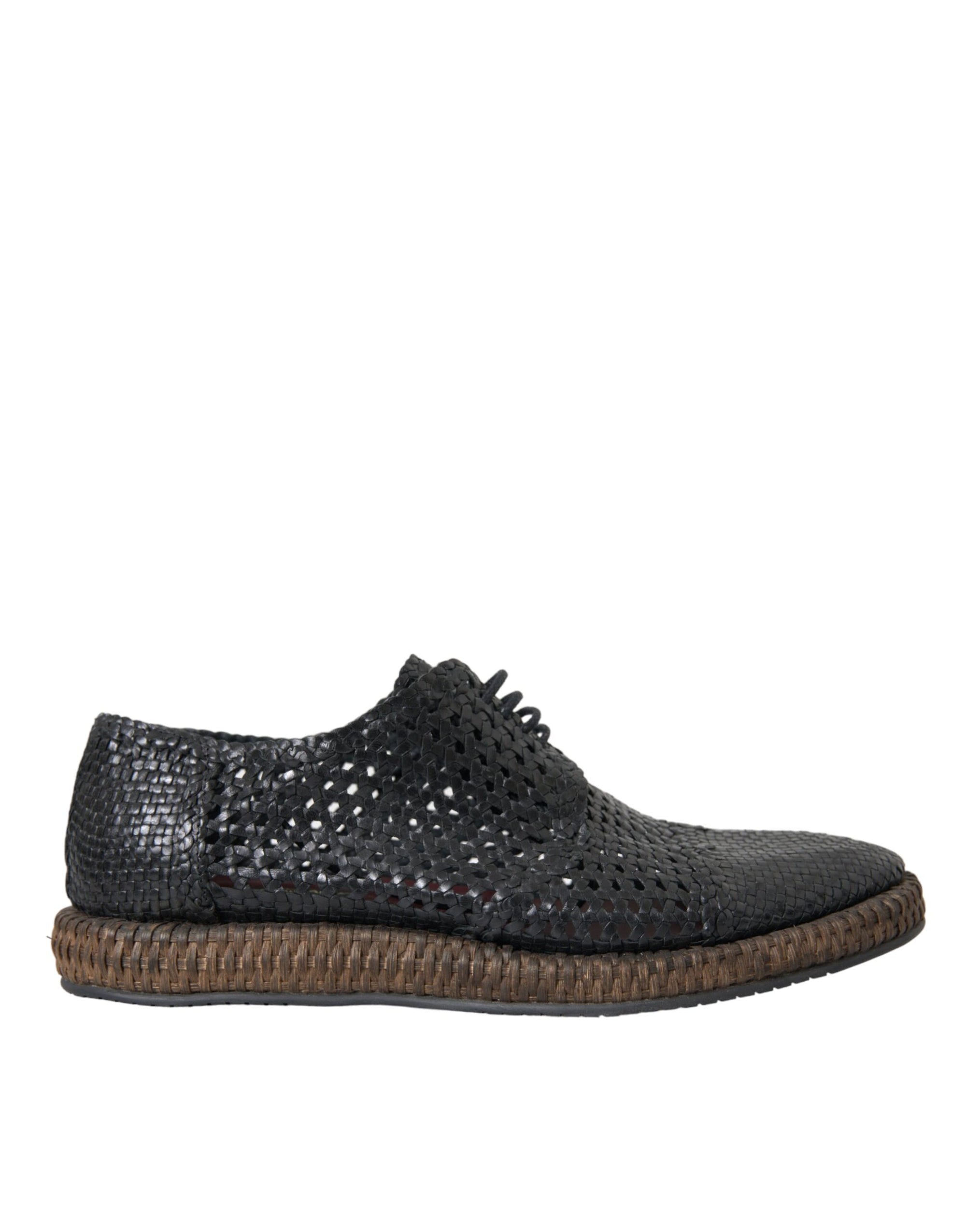 Chaussures Derby à lacets en cuir de chèvre tressé noir Dolce &amp; Gabbana
