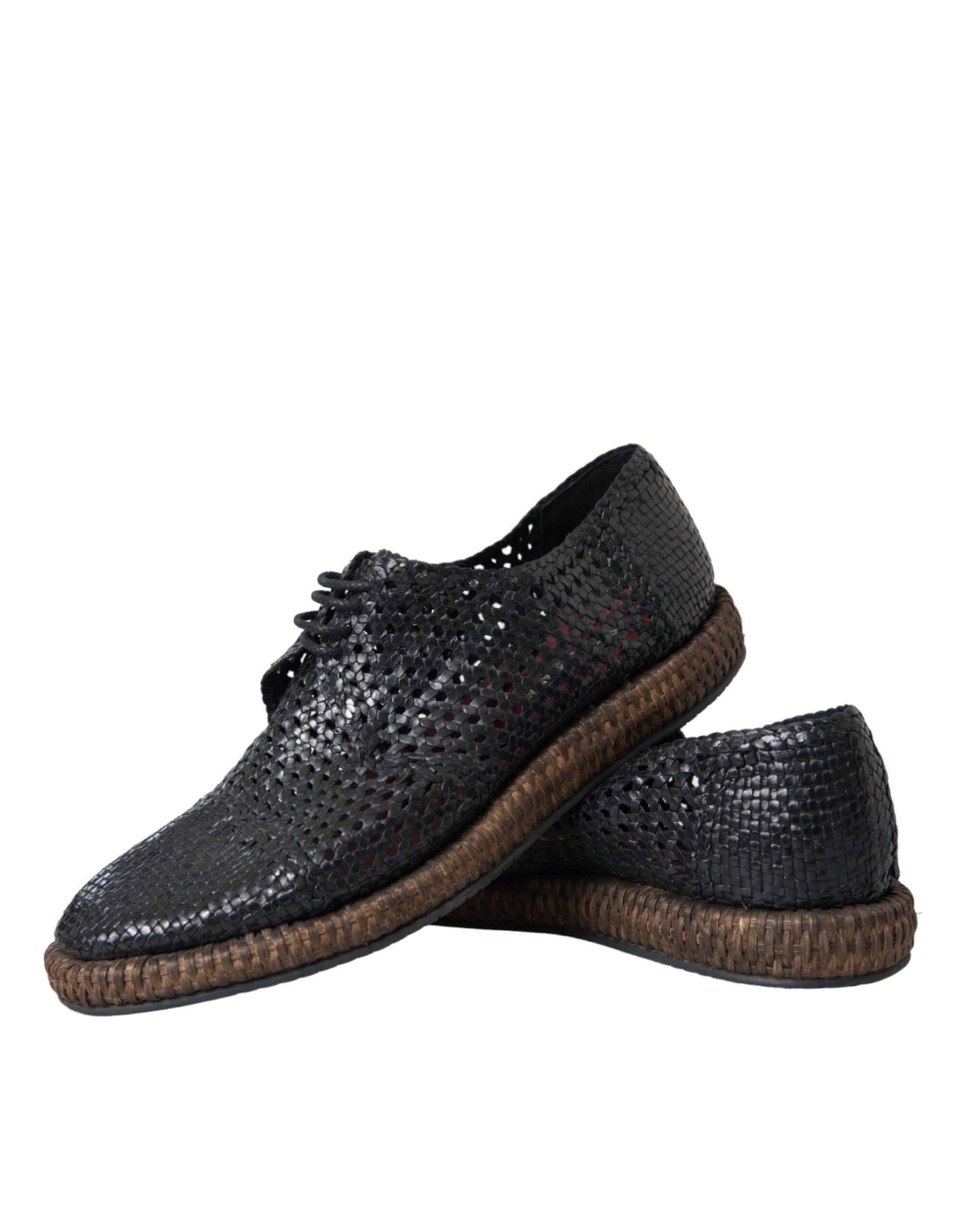Chaussures Derby à lacets en cuir de chèvre tressé noir Dolce &amp; Gabbana