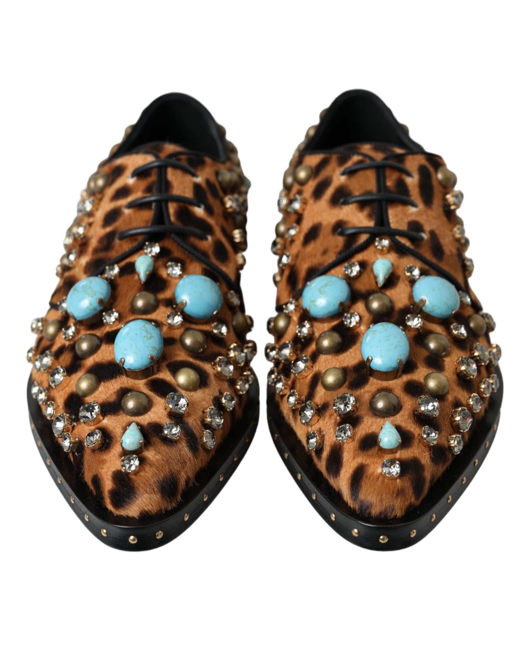 Chaussures Broque en cristal et cheveux léopard marron Dolce &amp; Gabbana
