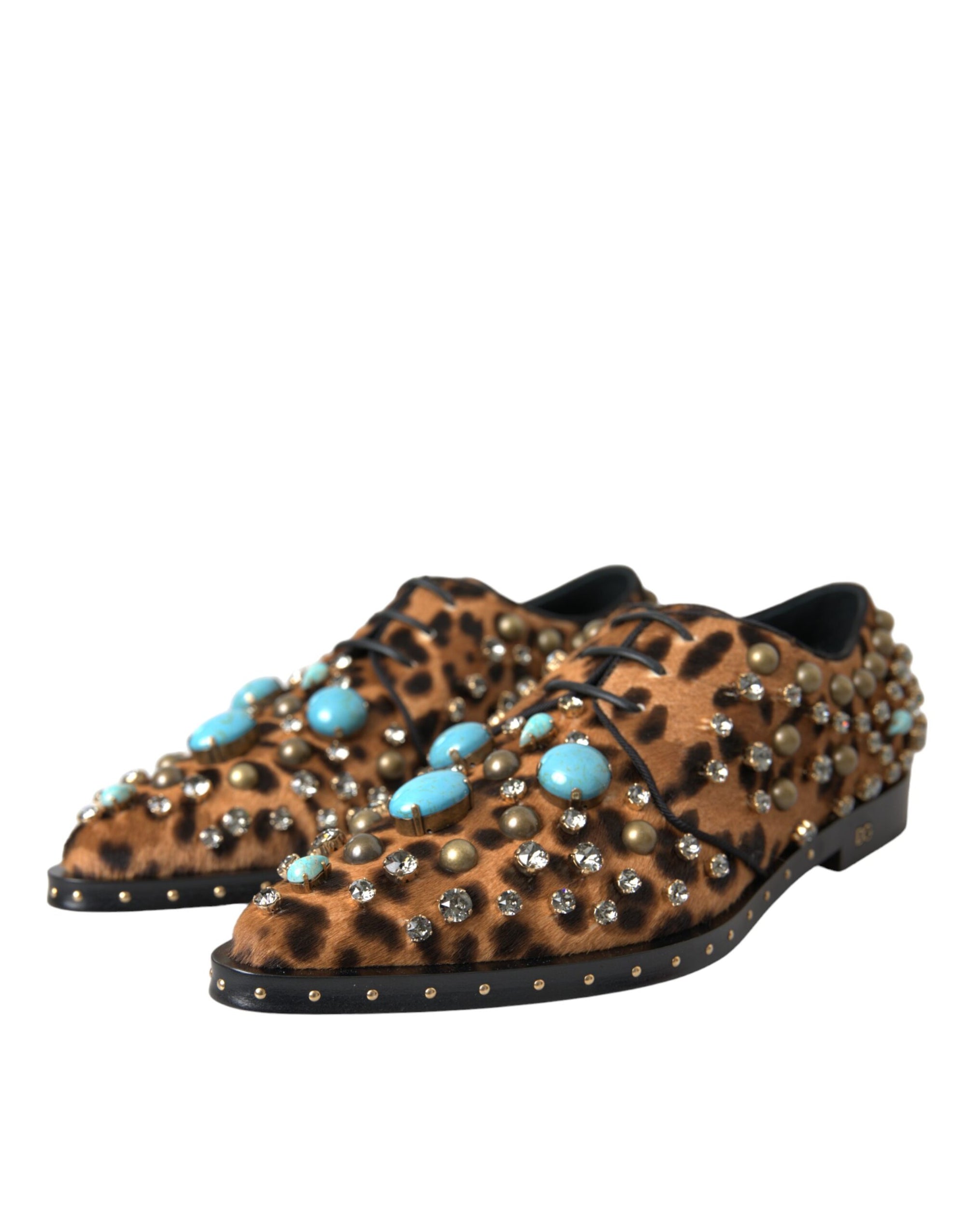Chaussures Broque en cristal et cheveux léopard marron Dolce &amp; Gabbana