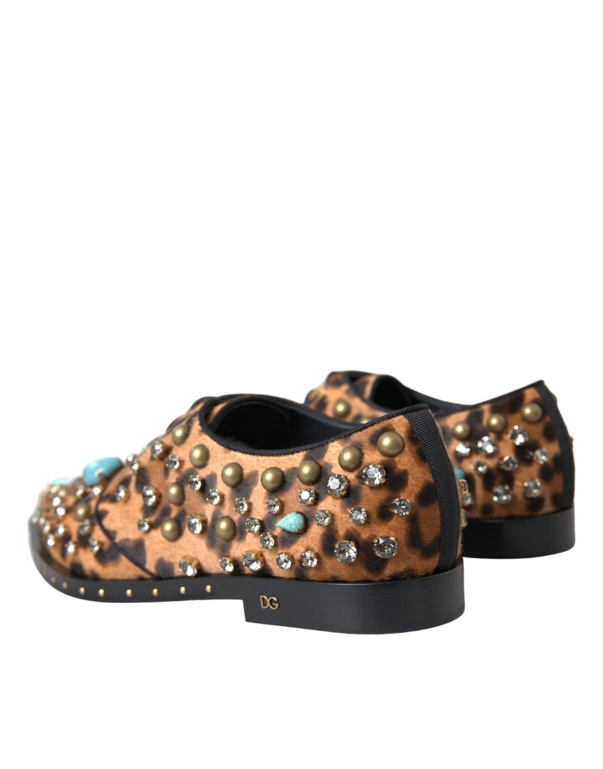 Chaussures Broque en cristal et cheveux léopard marron Dolce &amp; Gabbana
