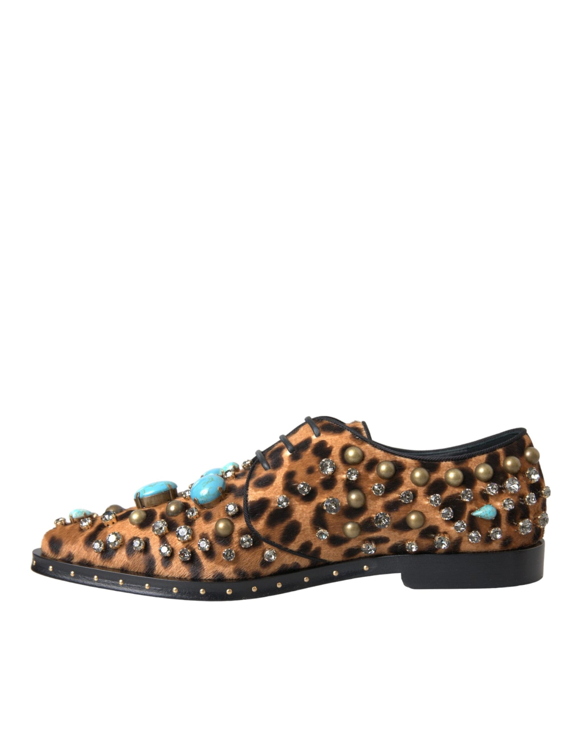 Chaussures Broque en cristal et cheveux léopard marron Dolce &amp; Gabbana