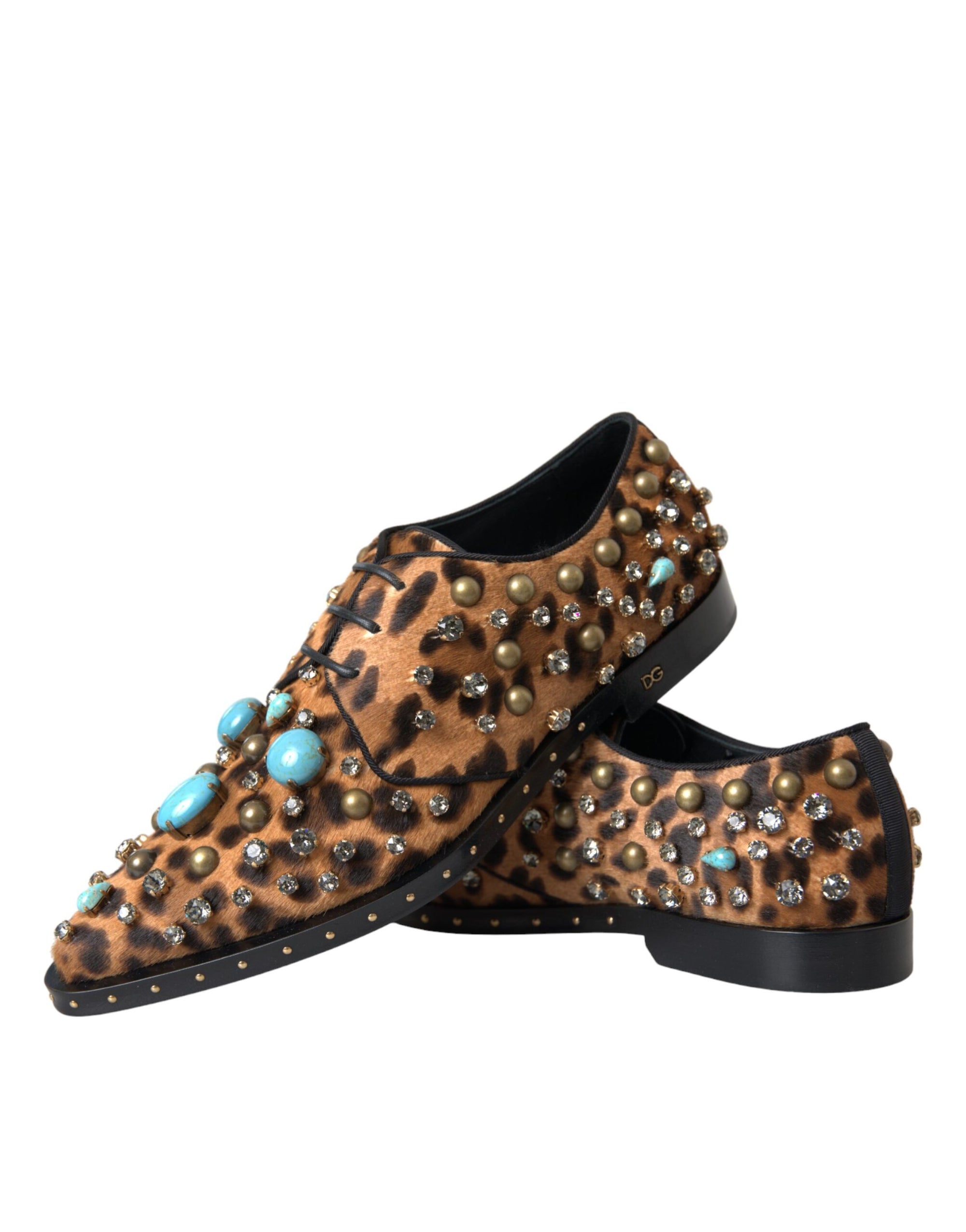 Chaussures Broque en cristal et cheveux léopard marron Dolce &amp; Gabbana