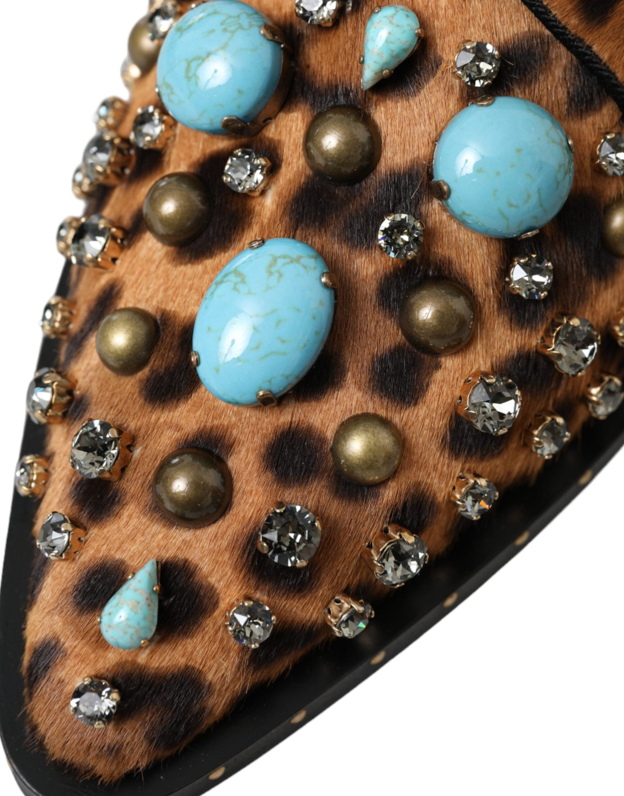 Chaussures Broque en cristal et cheveux léopard marron Dolce &amp; Gabbana