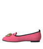 Dolce & Gabbana Pink Velvet Slip On Loafers Flats Shoes