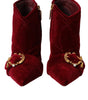 Dolce & Gabbana Dark Red Velvet Devotion Buckle Boots Shoes