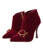 Dolce & Gabbana Dark Red Velvet Devotion Buckle Boots Shoes