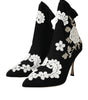 Dolce & Gabbana Black White Embroidery Slip On Boots Shoes