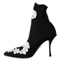 Dolce & Gabbana Black White Embroidery Slip On Boots Shoes