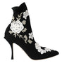 Dolce & Gabbana Black White Embroidery Slip On Boots Shoes
