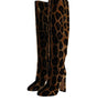 Dolce & Gabbana Brown Giraffe Velvet Leather Boots Shoes