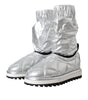 Dolce & Gabbana Metallic Silver Quilted Logo Patch Boot Shoes