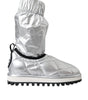 Dolce & Gabbana Metallic Silver Quilted Logo Patch Boot Shoes