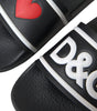 Dolce & Gabbana Black Leather I Love D&G Sandals Slides Shoes