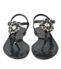 Dolce &amp; Gabbana Black Crystal Flats Sandals Flip Flops Shoes
