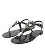 Dolce &amp; Gabbana Black Crystal Flats Sandals Flip Flops Shoes