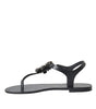 Dolce &amp; Gabbana Black Crystal Flats Sandals Flip Flops Shoes