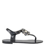 Dolce &amp; Gabbana Black Crystal Flats Sandals Flip Flops Shoes
