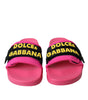 Dolce & Gabbana Pink Black Logo Beachwear Flats Sandals Shoes