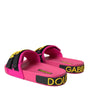 Dolce & Gabbana Pink Black Logo Beachwear Flats Sandals Shoes