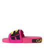 Dolce & Gabbana Pink Black Logo Beachwear Flats Sandals Shoes