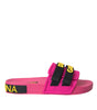 Dolce & Gabbana Pink Black Logo Beachwear Flats Sandals Shoes