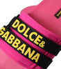 Dolce & Gabbana Pink Black Logo Beachwear Flats Sandals Shoes