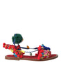 Dolce & Gabbana Multicolor Pom Pom Fur Wrap Sandals Shoes