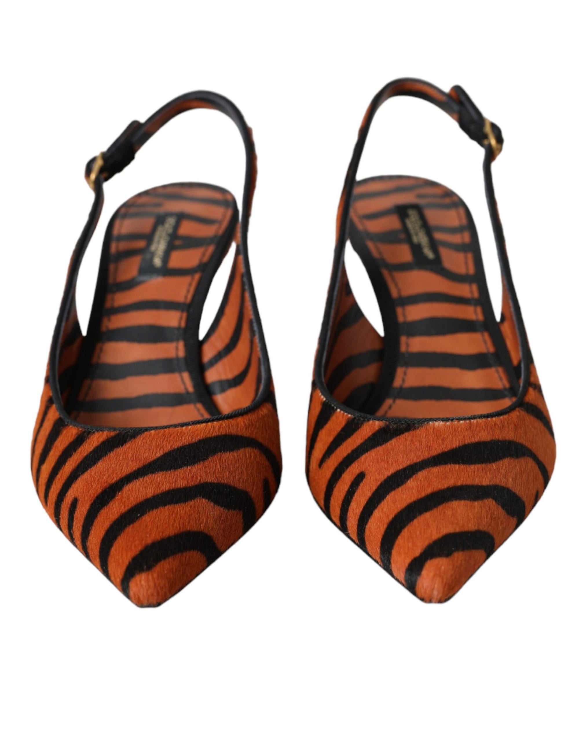 Chaussures à bride arrière en cuir zébré noir et orange Dolce &amp; Gabbana