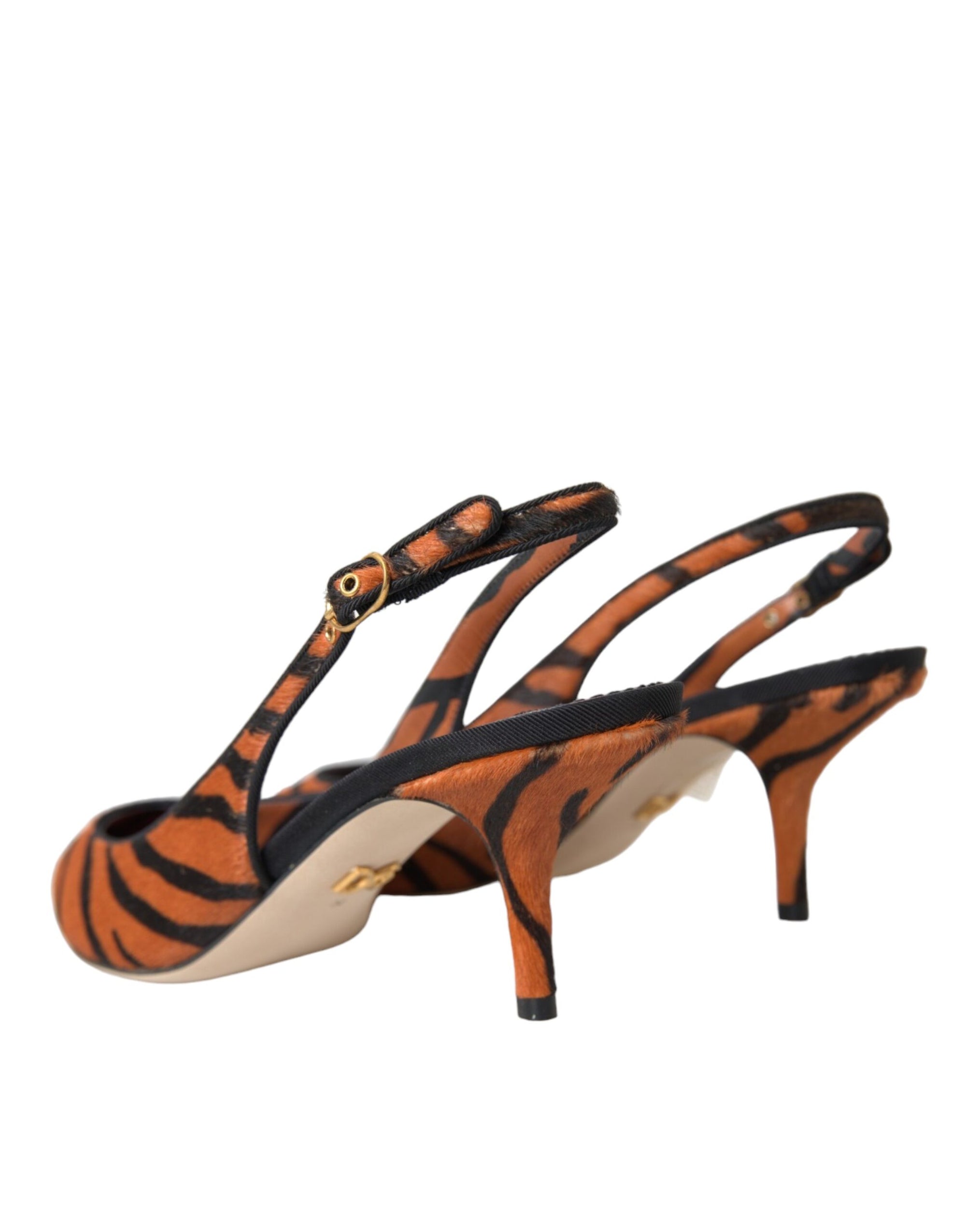 Chaussures à bride arrière en cuir zébré noir et orange Dolce &amp; Gabbana