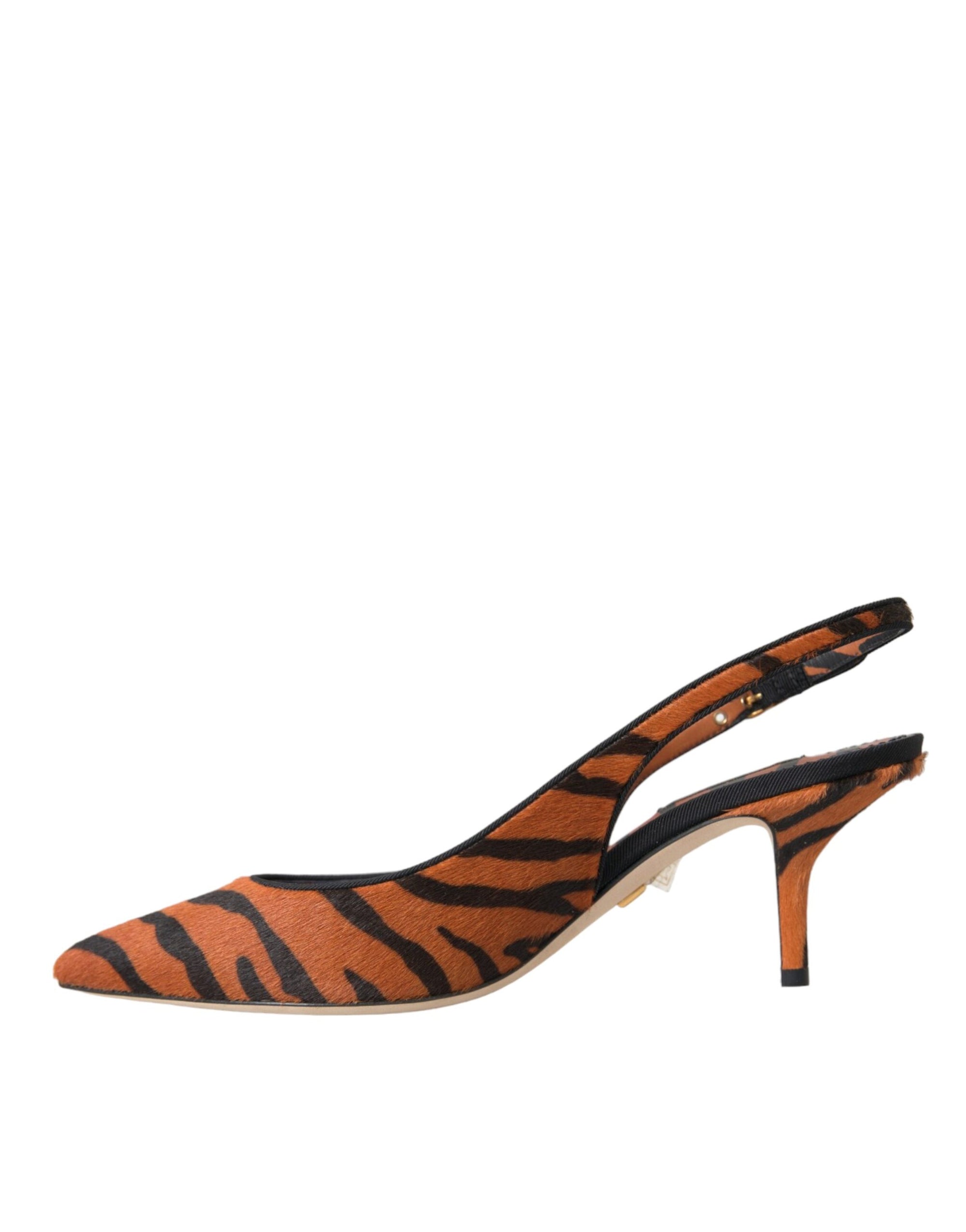Chaussures à bride arrière en cuir zébré noir et orange Dolce &amp; Gabbana