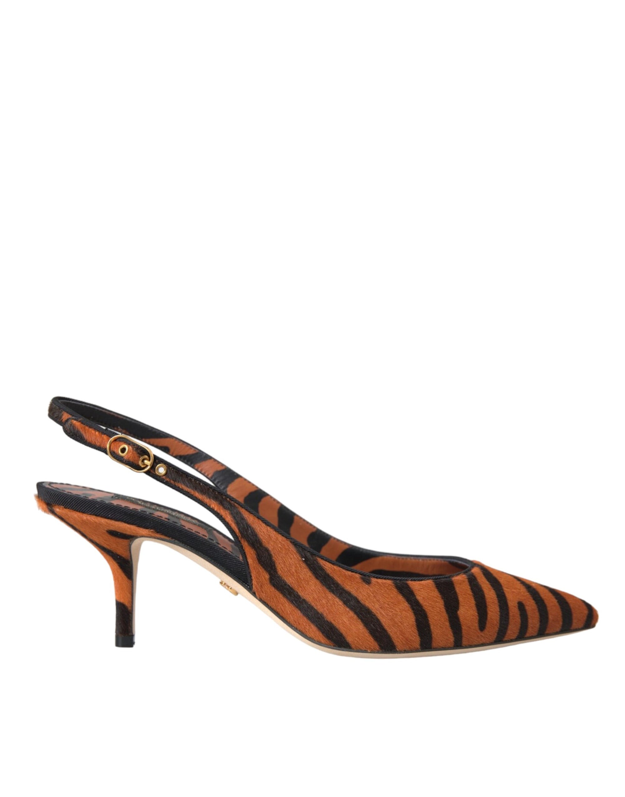 Chaussures à bride arrière en cuir zébré noir et orange Dolce &amp; Gabbana