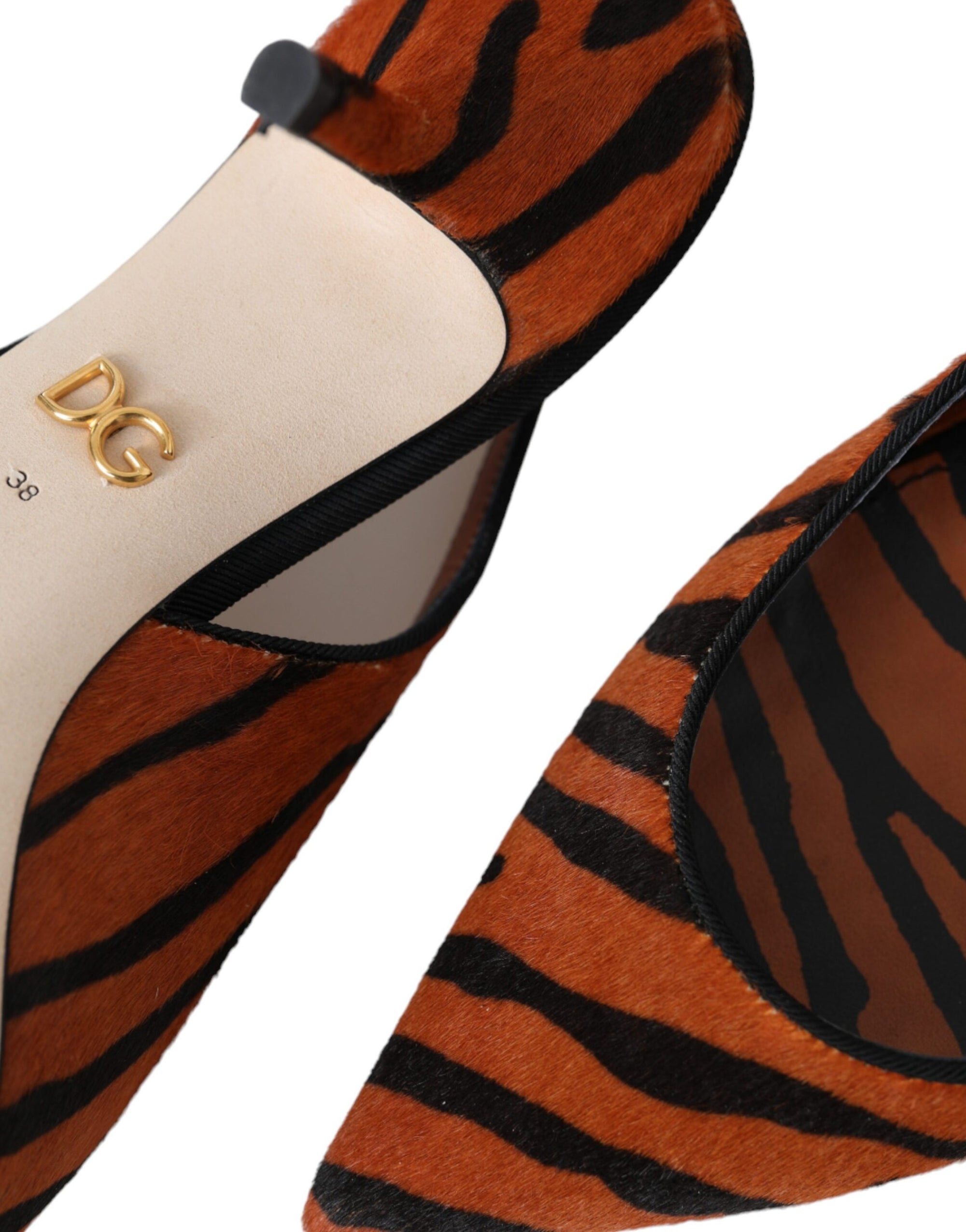 Chaussures à bride arrière en cuir zébré noir et orange Dolce &amp; Gabbana