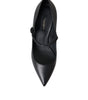 Dolce & Gabbana Black Leather Logo Heels Mary Janes Pumps Shoes