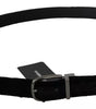 Dolce & Gabbana Black Velvet Silver Tone Metal Buckle Men Belt